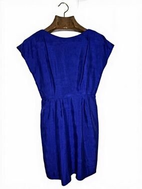 Cap-Sleeve Midi Dress in Cobalt Blue Silk Sophisticated 90's Evening‎ Formal